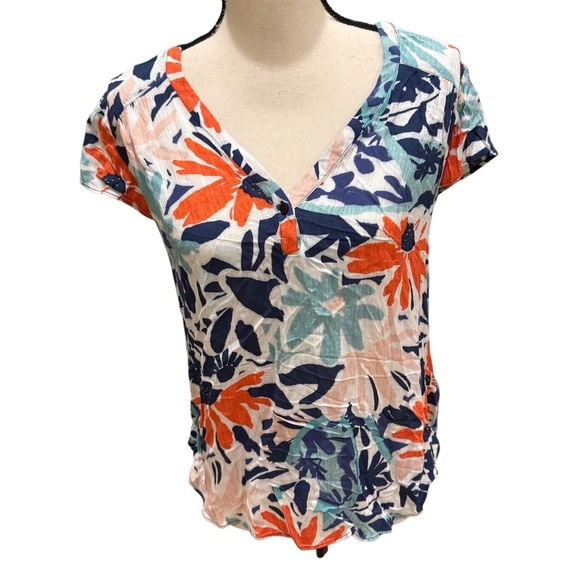 Nic + Zoe Tropical Patchwork Top in Aqua Multi Size XS - Picture 5 of 15